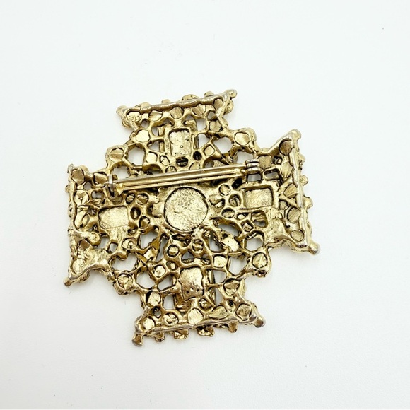 Vintage Gold Tone Onyx Crystal Brooch Art Deco Brooch Pin - Picture 5 of 7